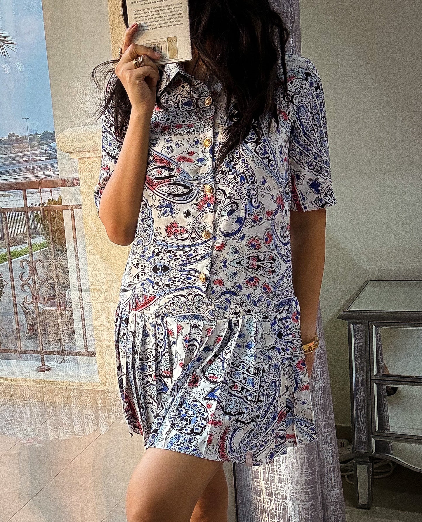 Pleated Paisley Dress