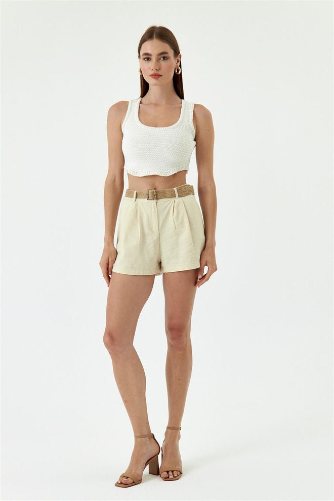 Darted Linen Shorts with Belt