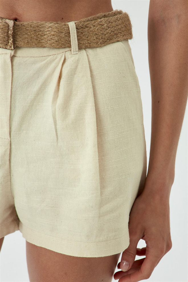 Darted Linen Shorts with Belt