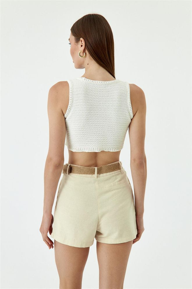 Darted Linen Shorts with Belt