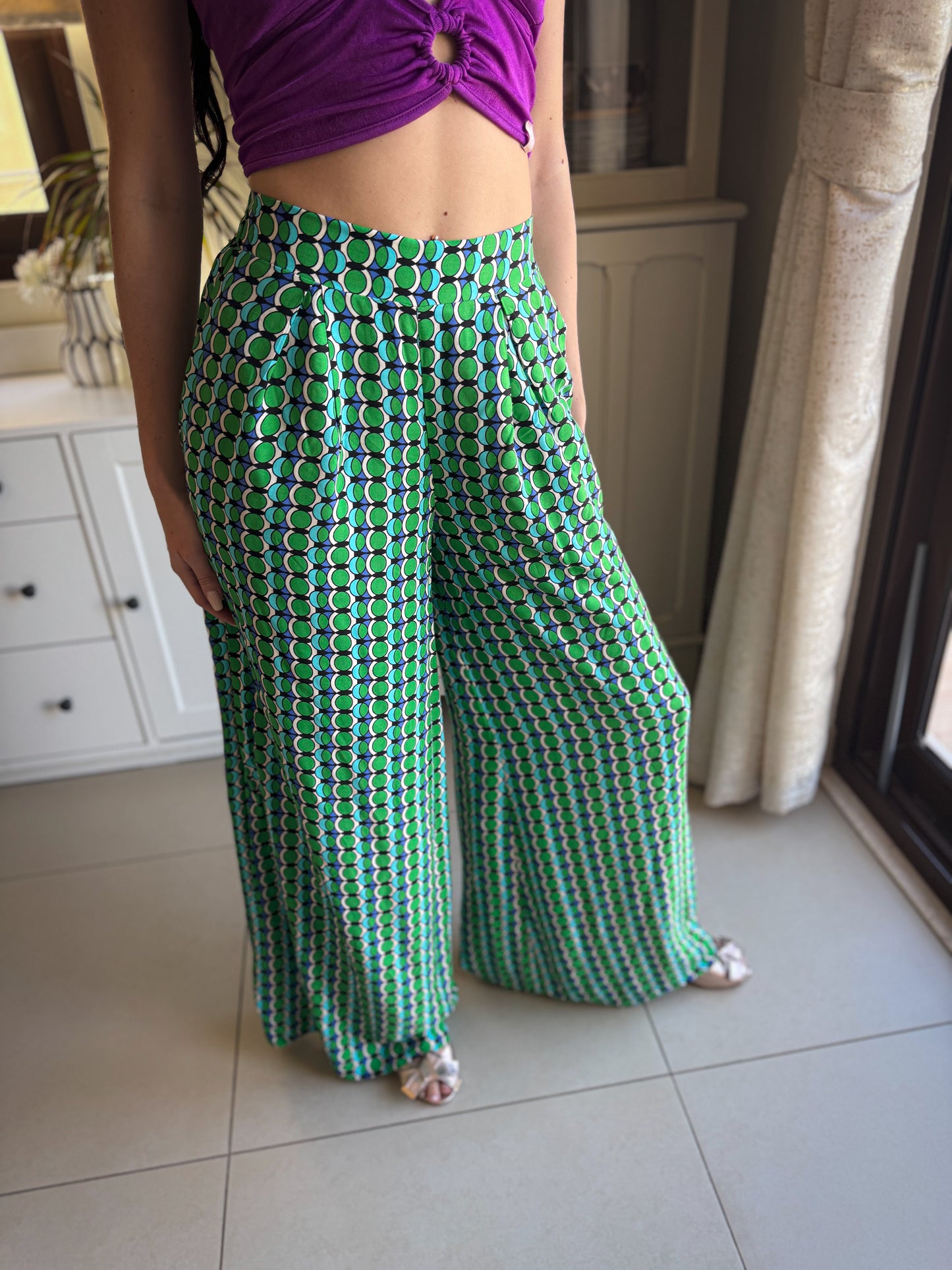 Printed Wide-Leg Trousers