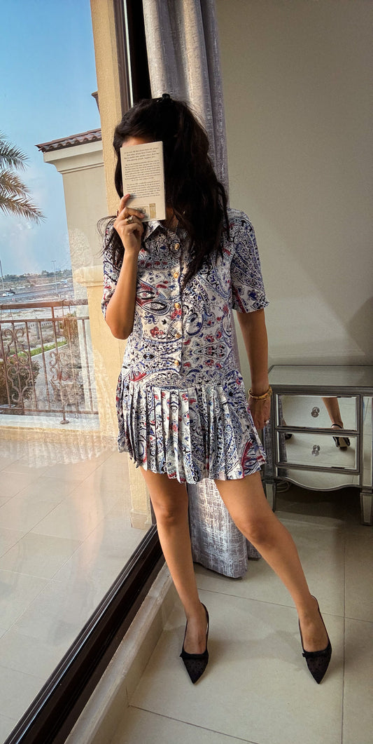 Pleated Paisley Dress