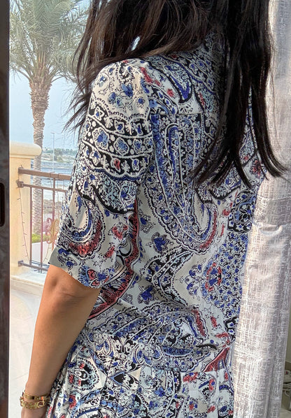 Pleated Paisley Dress