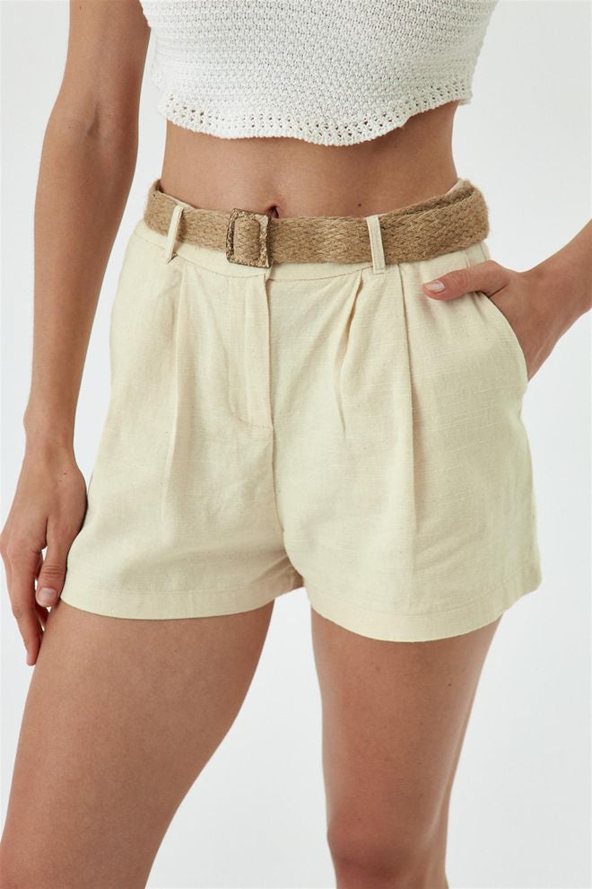 Darted Linen Shorts with Belt