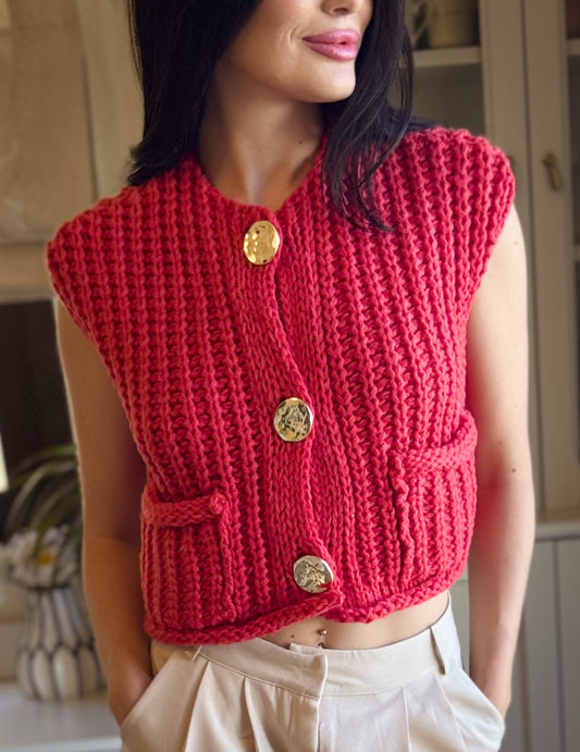 Red Thick knit Waistcoat