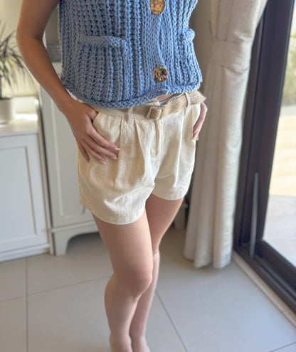 Darted Linen Shorts with Belt