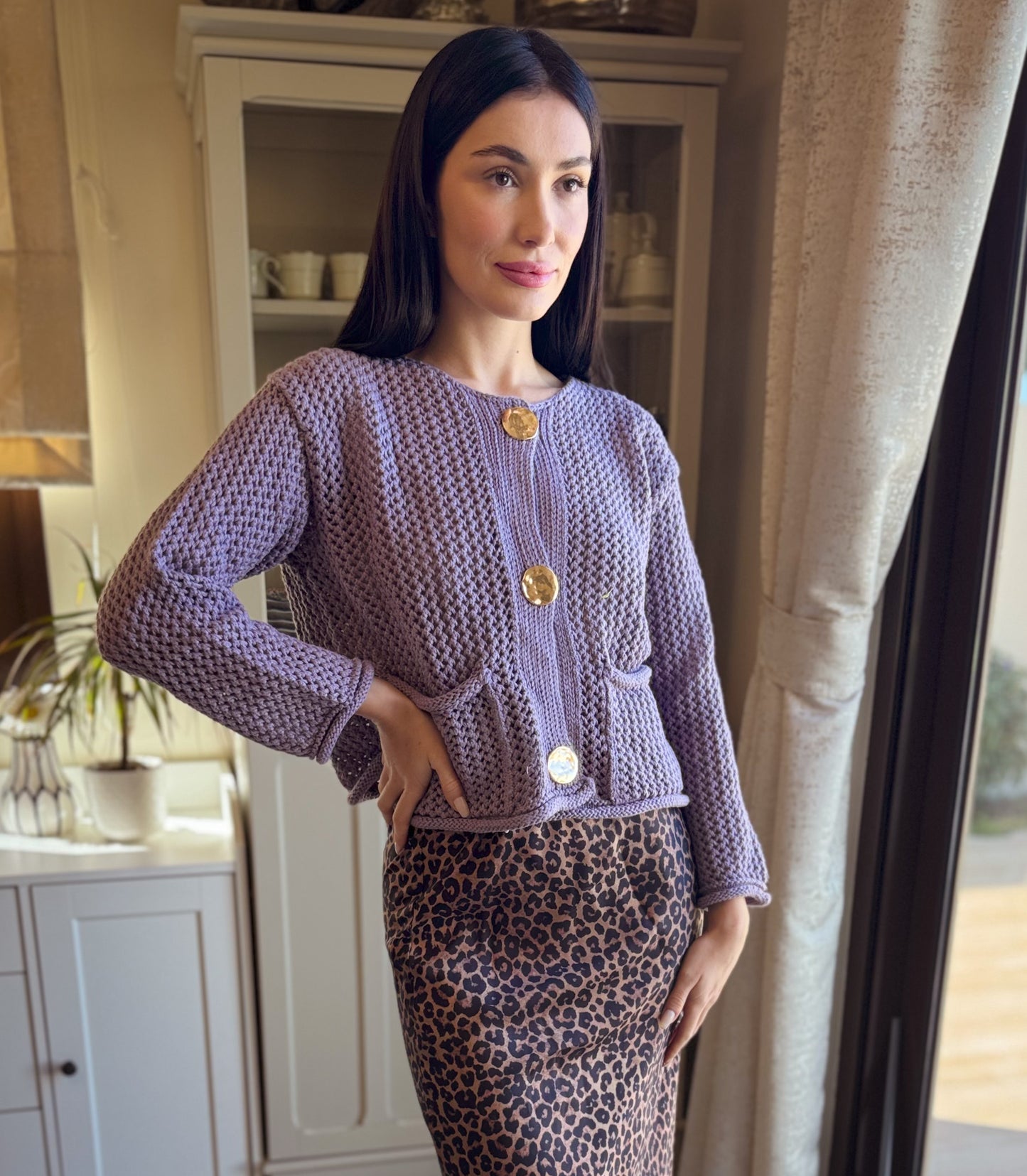 Lavender Chunky Knit Cardigan